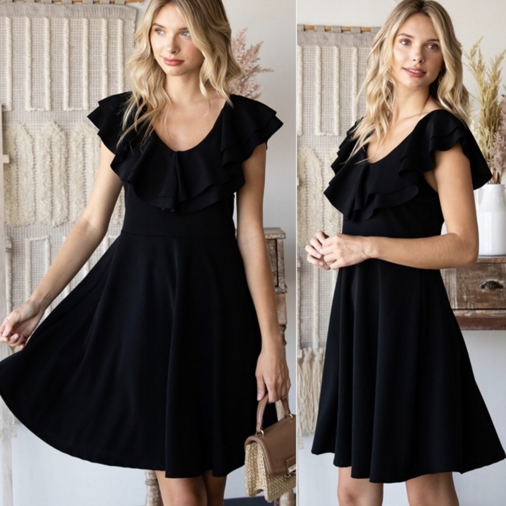 Last ONE! Ruffles, Flowy, Solid Black, Ultra Flattering...the PERFECT LBD! - Picture 2 of 5